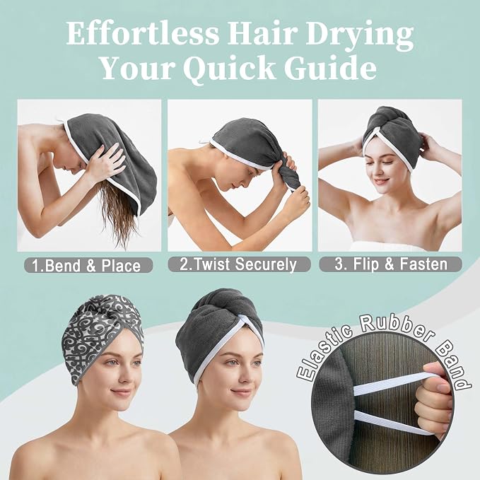VOOVA & MOVAS Dark Gray Microfiber Hair Towel Wrap - Image 5