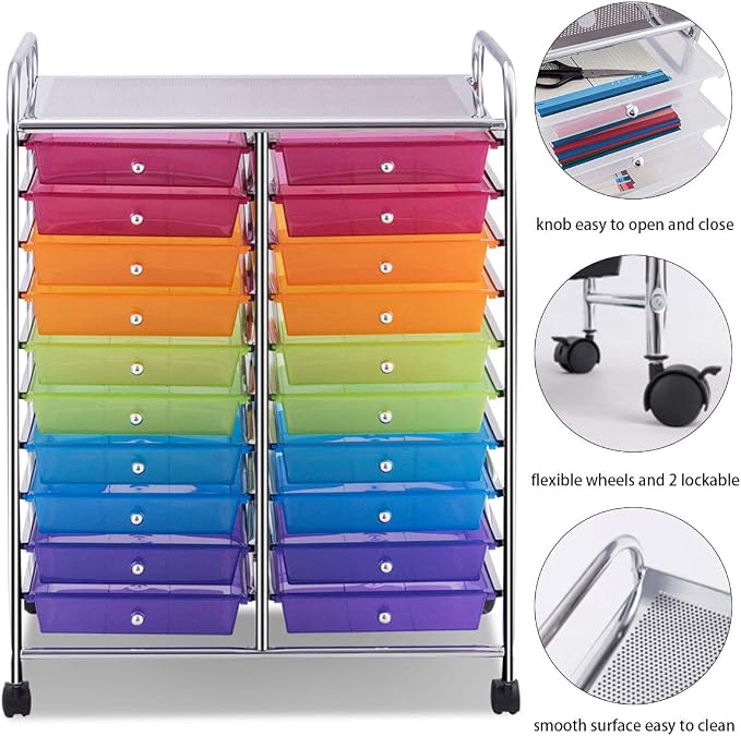 Giantex 20 Drawer Rolling Storage Cart Tools Scrapbook Paper Office School - Image 7
