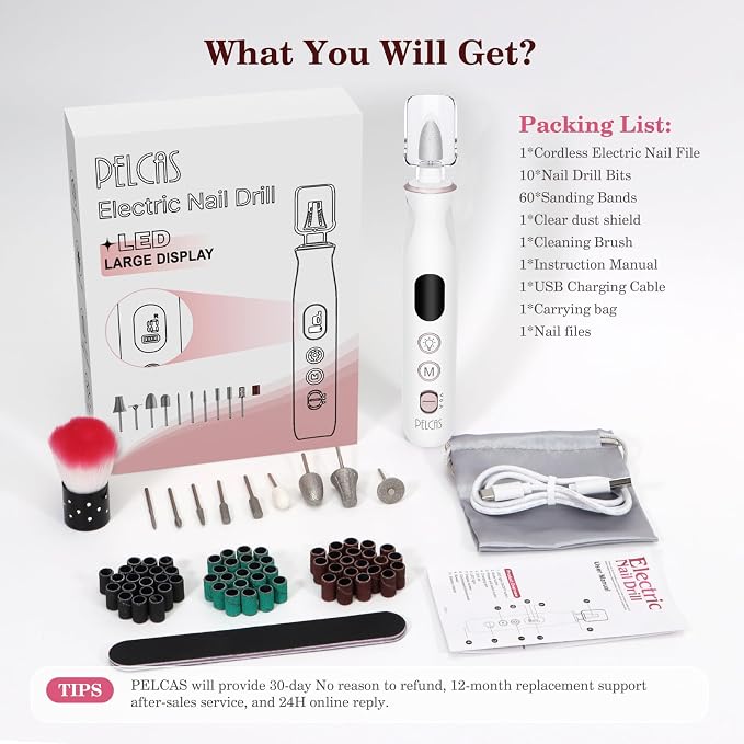 PELCAS Electric Nail File, 10 Speeds Cordless Nail Drill - Image 7