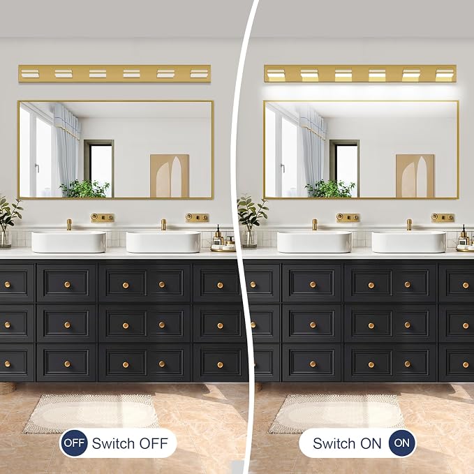 SineRise LED Modern Bathroom Vanity Light Fixtures, Brass Modern Acrylic - Image 6