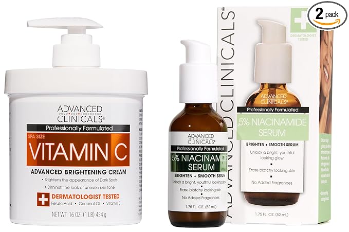 Advanced Clinicals Brightening Vitamin C Cream + 5% Niacinamide Serum by AdvancedClinicals