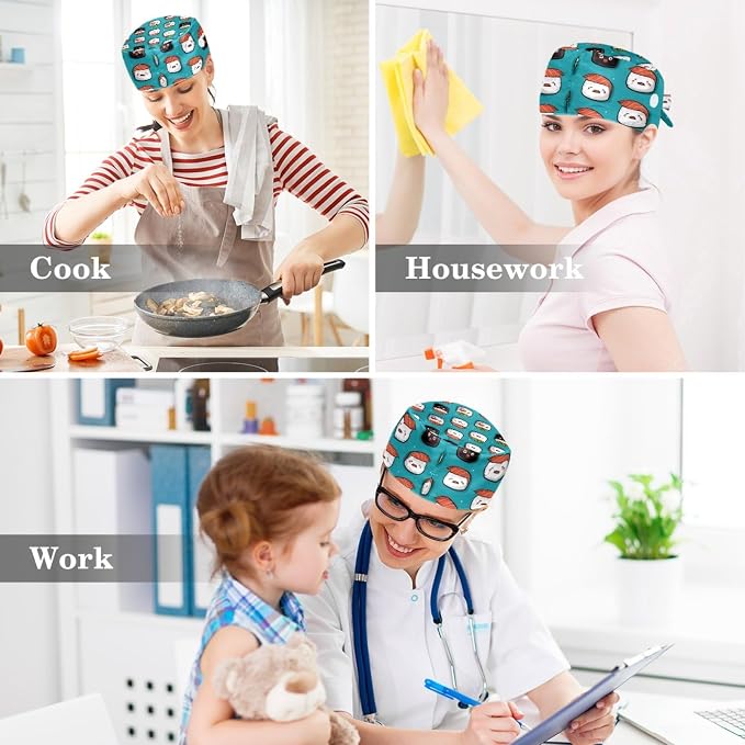 Scrub Cap with Hair Scrunchy, Ponytail Holder Surgical Cap - Image 6
