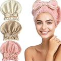 Jseng Microfiber Hair Towel Caps, 3 Packs, Fast Drying, Cute Bowtie Design by Jseng
