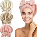 Jseng Microfiber Hair Towel Caps, 3 Packs, Fast Drying, Cute Bowtie Design by Jseng