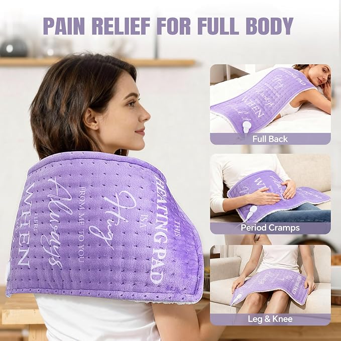 Purple Heating Pad for Back Period Cramps Neck Shoulder Pain Relief, Portable - Image 2