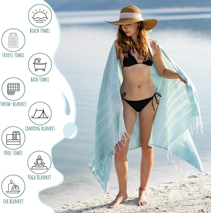Ray Silver Turkish Beach Towel – 100% Cotton 40x71 Quick Dry Oversized Sand - Image 4