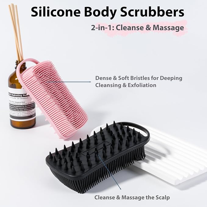 2 PC Silicone Body Scrubber, 2 in 1 Exfoliating Shower Bath Scrubber, Soft - Image 2
