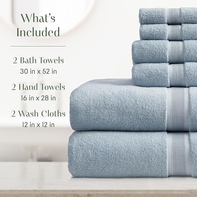 Springtree Home Luxury Bamboo Rayon Bath Towel Set 6 Piece Set | 35% Bamboo - Image 2