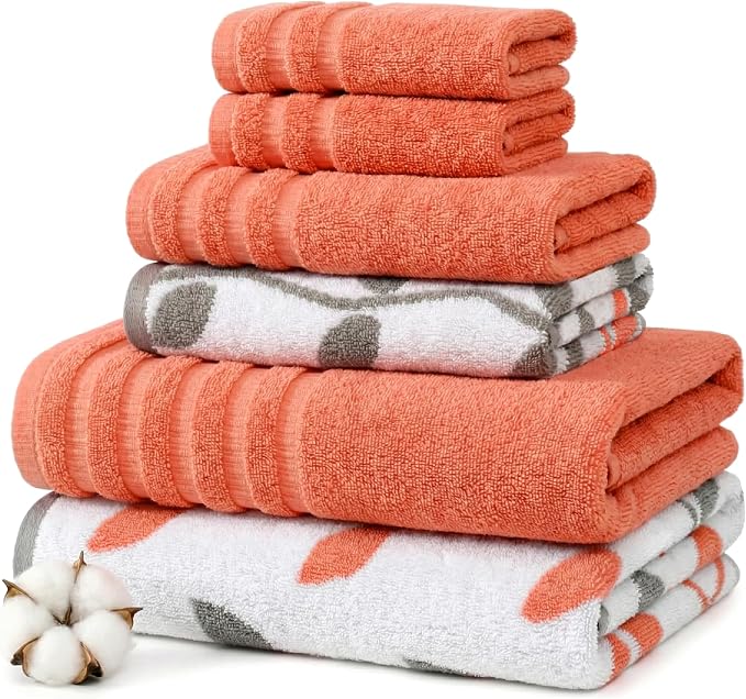 Modern Threads Natural Vine 6-Piece 100% Cotton Towel Set – Yarn Dyed Jacquard by ModernThreads