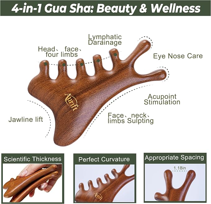 Mother’s Day Gift for Mom, Relaxation Gifts Set, Wooden Gua Sha Tool Set – Face - Image 3