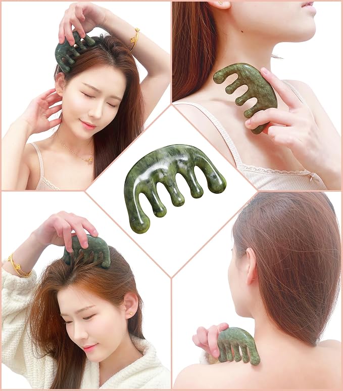 Meridian Massage Comb for Face & Scalp, Natural Stone, Stimulates Blood - Image 4