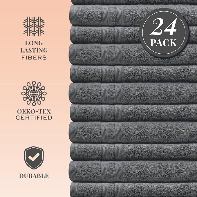 White Classic Wealuxe Dark Gray Washcloths 24 Pack - Image 2