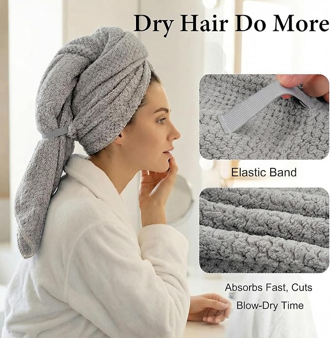Microfiber Hair Towel Wrap for Women Extra Large Hair Turban Anti-Frizz Hair - Image 3