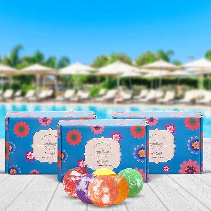 Bath Bombs Gift Set, 6 Large Natural Handmade Fruity & Floral Scent Bubble Bath - Image 2
