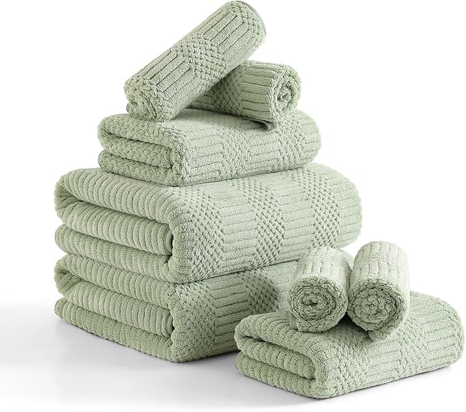 8 Piece Sage Green Bath Towels Set, 2 Oversized Large Bath Sheets, 2 Hand by Ycosy