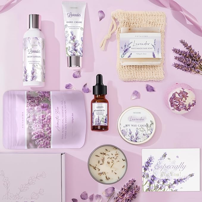 Gifts for Women, Lavender Bath and Body Gift Basket Relaxing Spa Self Care Gift - Image 2