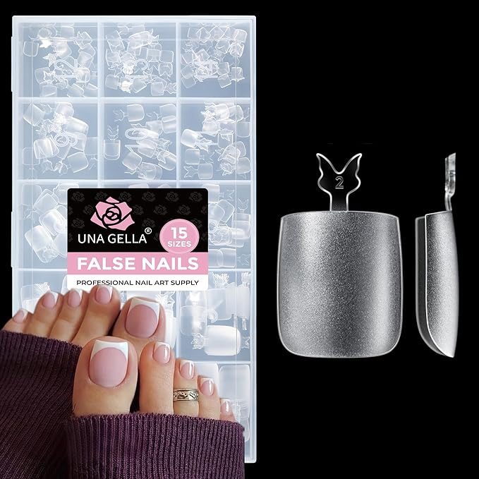UNA GELLA Square Toe Nail Tips 216Pcs 15Sizes Full Cover Long Wider Toe Nail by UNAGELLA