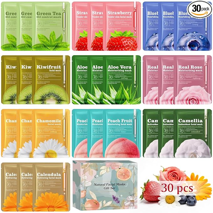 Aottom 30pcs Face Masks Skincare, Bulk Facial Masks by AOTTOM