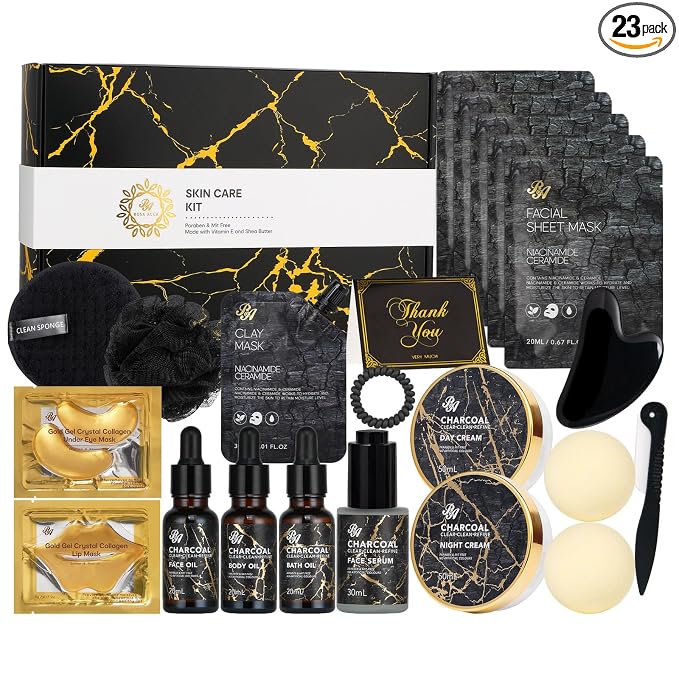 23 Pcs Mother's Day Gift for Mom, Charcoal Skin Care Set for Women & Men by RAROSAACCA