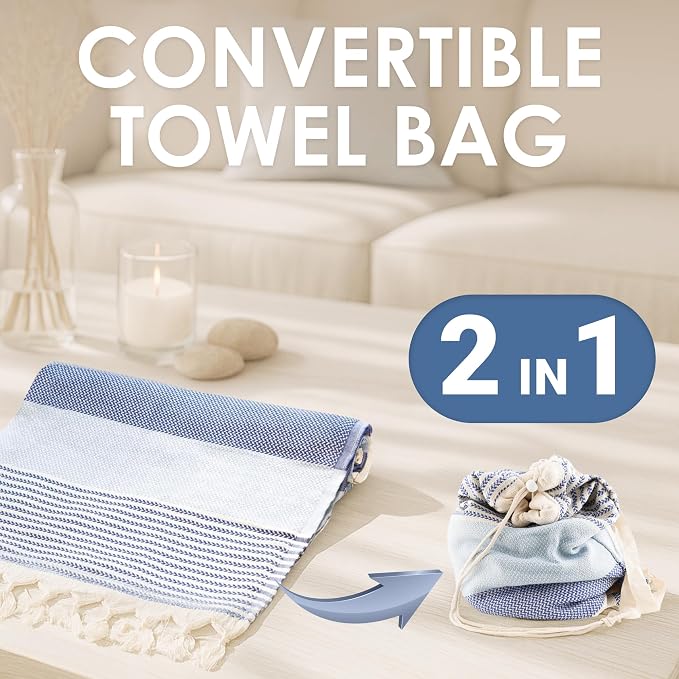 ATANI Turkish Beach Towel, Converts to a Bag, Oversized 100% Cotton Bath Towels - Image 2