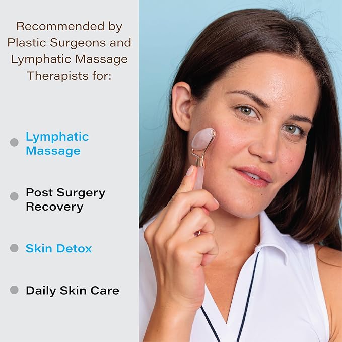 Bruizex Lymphatic Drainage Face Massager Set: Rose Quartz Face Roller & Gua Sha - Image 3