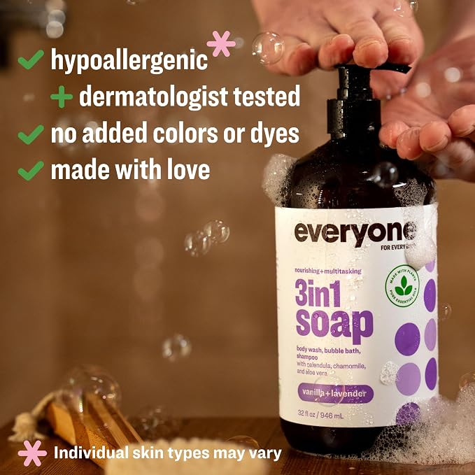Everyone 3-in-1 Soap, Body Wash, Bubble Bath, 32 Ounce, Vanilla and Lavender - Image 3