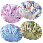 4 PCS Shower Cap for Women, Elastic and Reusable Bath Caps, Double Layers by CHFONGDIRECT