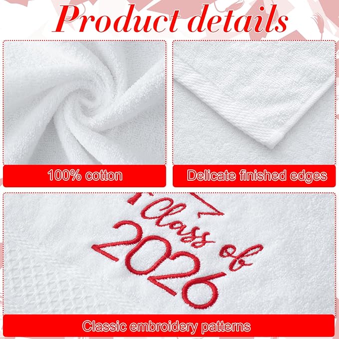 MASHAN Class of 2026 Graduation Hand Towels 3 Pack, 100% Cotton Soft Absorbent - Image 3
