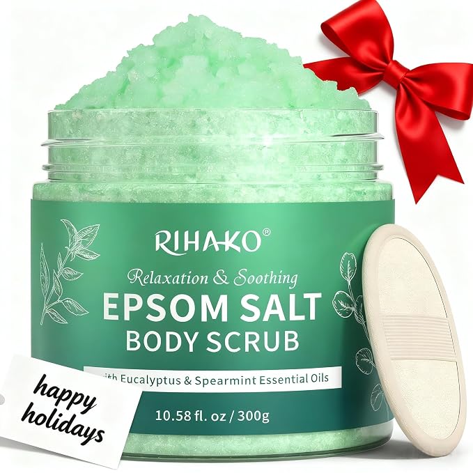 Eucalyptus Epsom Salt Body Scrub, Exfoliating detox body scrub, Relax & Relief by RIHAKO