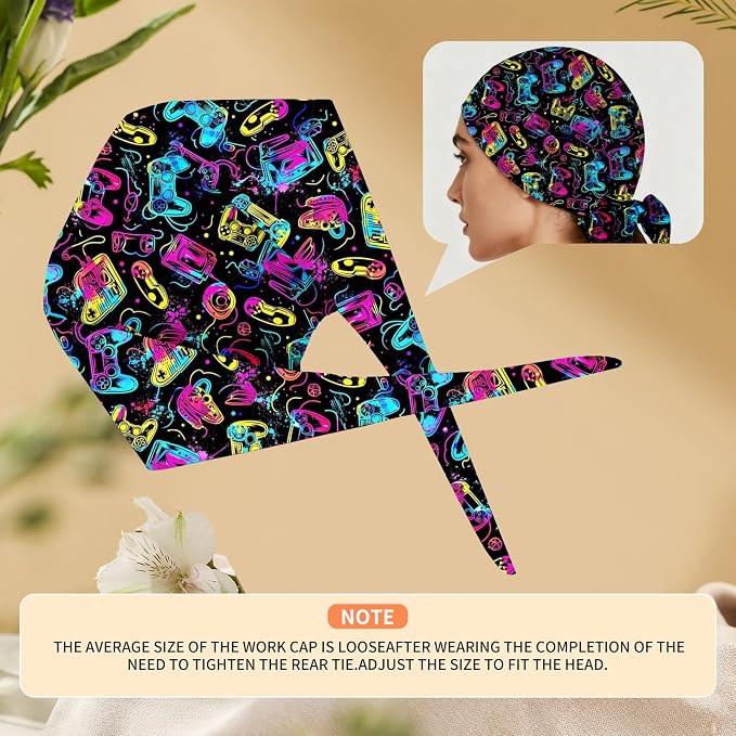 Adjustable Scrub Cap with Buttons & Sweatband, Working Hat with Elastic Tie Back - Image 5