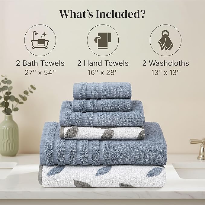 Modern Threads Natural Vine 6-Piece 100% Cotton Towel Set – Yarn Dyed Jacquard - Image 3