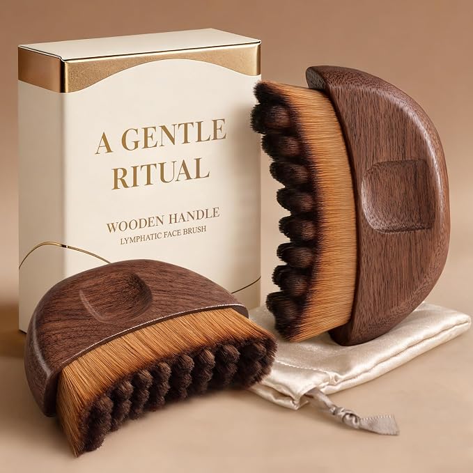 2PCS Lymphatic Contour Face Brush-Wooden Handle Facial Sculpting Brush-Dry Gua by Unknown