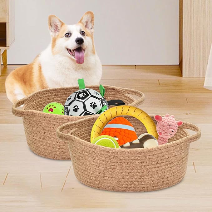 ABenkle Small Basket with Handles, Boho Decorative Rope Woven Dog Cat Toy - Image 8