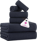 CASA COPENHAGEN Popcorn Textured 6 Pieces Towel Set- Navy Blue, 550 GSM 2 Bath by CASACOPENHAGEN