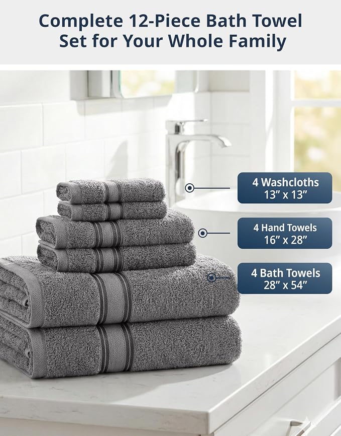 LANE LINEN Bath Towel Set of 12 – Premium 100% Cotton Towels - Image 4