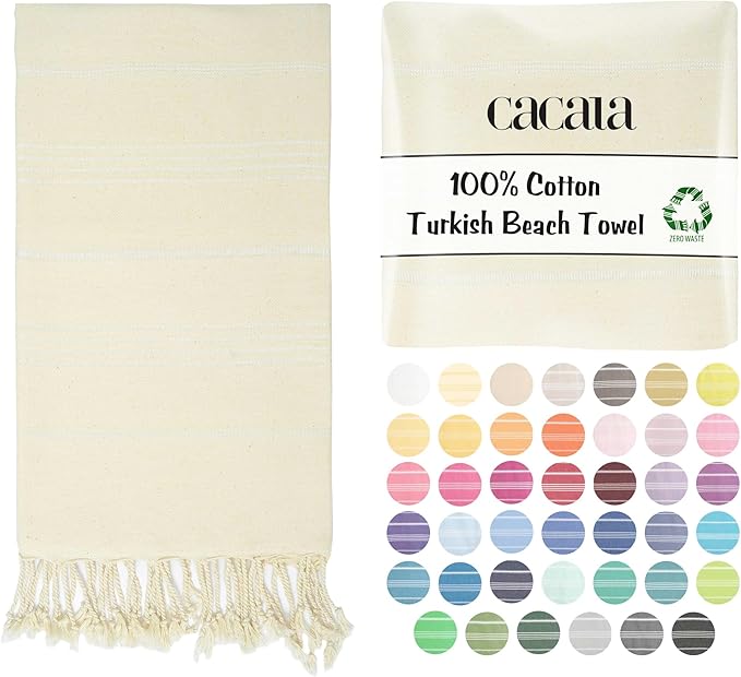 Cacala Lightweight and Thin Turkish Beach Towel 100% Cotton Sand-Free and by Cacala