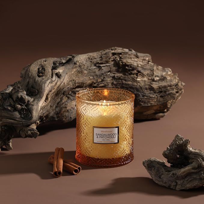 Sandalwood & Patchouli Candle, Luxury Decorative Glass Candle 19oz, Soy Wax - Image 2