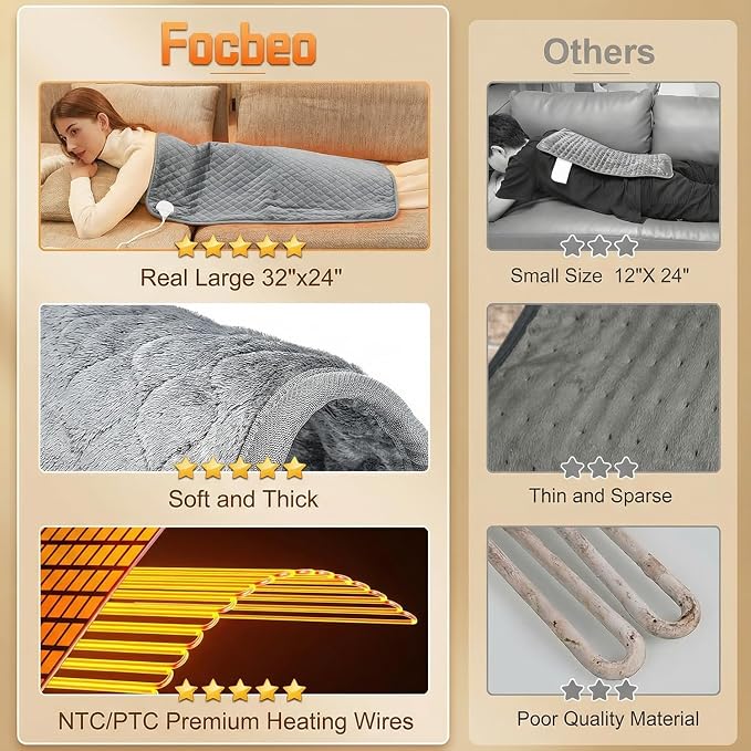 King Size Heating Pad for Back 32"x24" Extra Large Electric Heating Pad for - Image 4