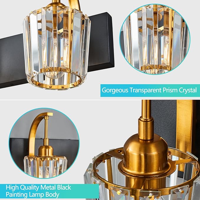 Modern Bathroom Vanity Light, 2-Light Black Gold Wall Sconce - Image 2