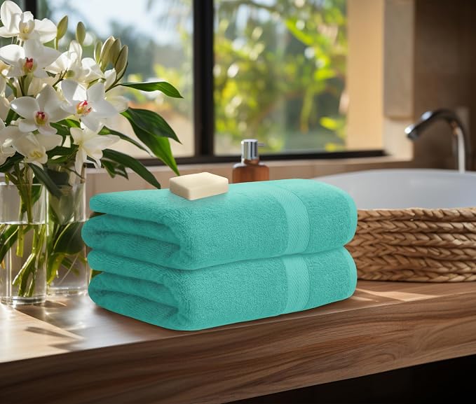 Avalon Towels Turquoise Bath Towels Set of 4 pcs, 100% Cotton Towel Absorbent - Image 3