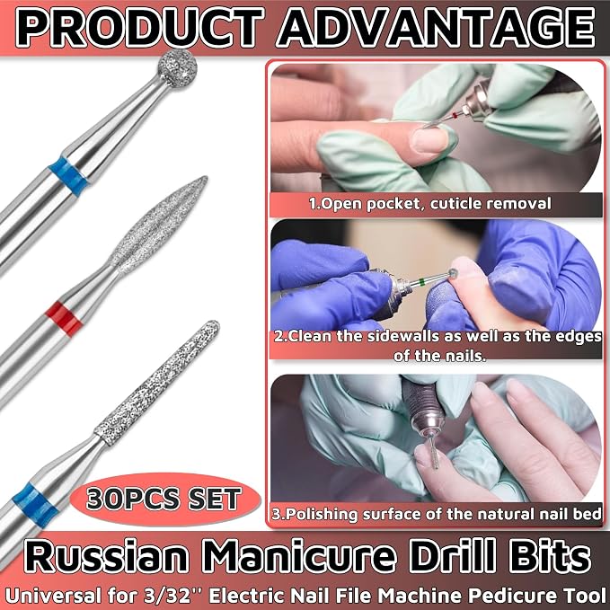 Russian Manicure Drill Bits 30PCS，Electric Nail Drill Bits Nail Drill Bit - Image 3