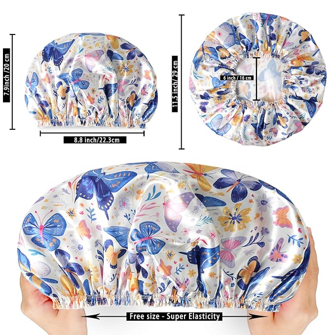 4 PCS Shower Cap for Women, Elastic and Reusable Bath Caps, Double Layers - Image 4