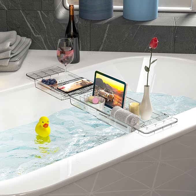 Yieach Luxury Tub Tray for Bathtub Expandable, Plastic Bath Board & Table - Image 8
