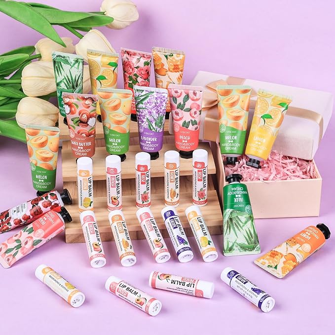 VISCOO 16 Pack Bulk Lip Balm and Hand Cream Set, Mothers Day Gifts, Teacher - Image 7