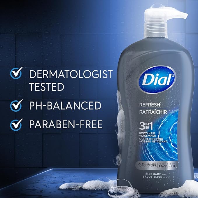 Dial Men 3in1 Body, Hair and Face Wash, Hydro Fresh, 32 fl oz - Image 5
