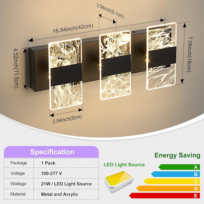 Modern LED Bathroom Light Fixtures Dimmable 3-Light Black Vanity Light - Image 5