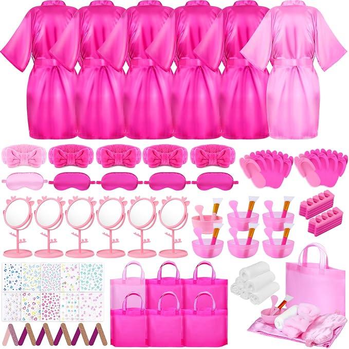 Spa Party Supplies for Girls, 6 Satin Robes Kids Spa Birthday Sleepover by Guifizeiom