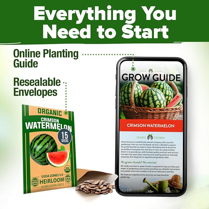 HOME GROWN Organic Crimson Sweet Watermelon Seeds 15+ Heirloom Non-GMO - Image 9