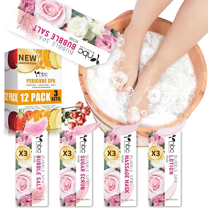 Pedicure Kit Foot Soak Set: Bubble Salt, Sugar Scrub, Massage Mask, Massage by nbcBeautiLab
