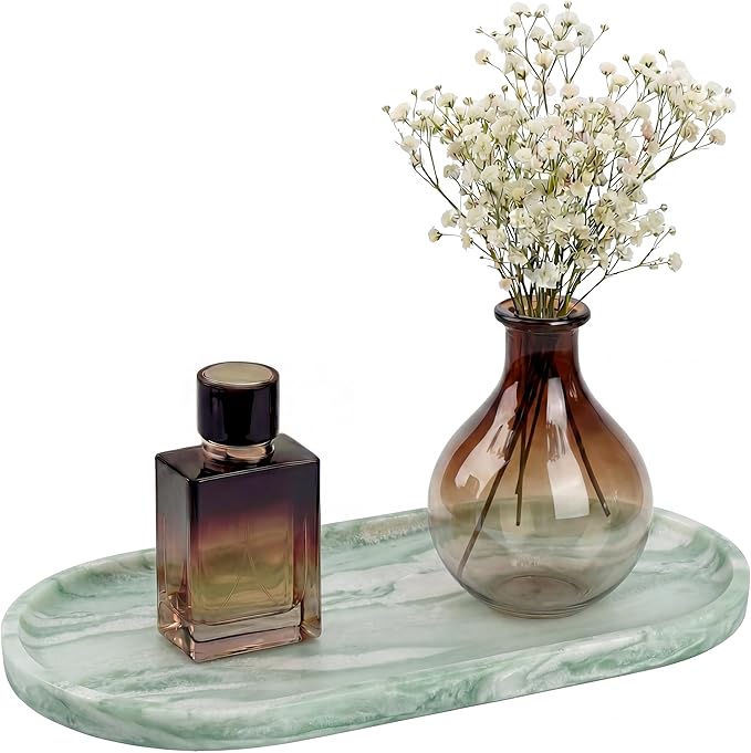 YKAJO Oval Real Marble Tray for Bathroom Kitchen Counter Stone Decorative by YKAJO